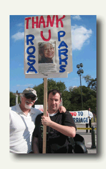 Gary Powell and Alan-Rosa Parks sign